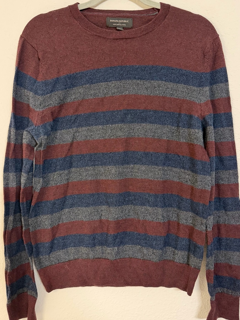 Banana Republic Men's Striped Crewneck Sweater - Burgundy, Navy & Gray